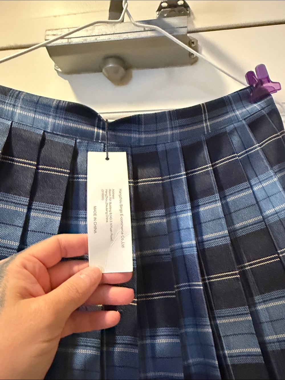 Pleated Mini Skirt in Navy and Light Blue Plaid - Picture 3 of 5